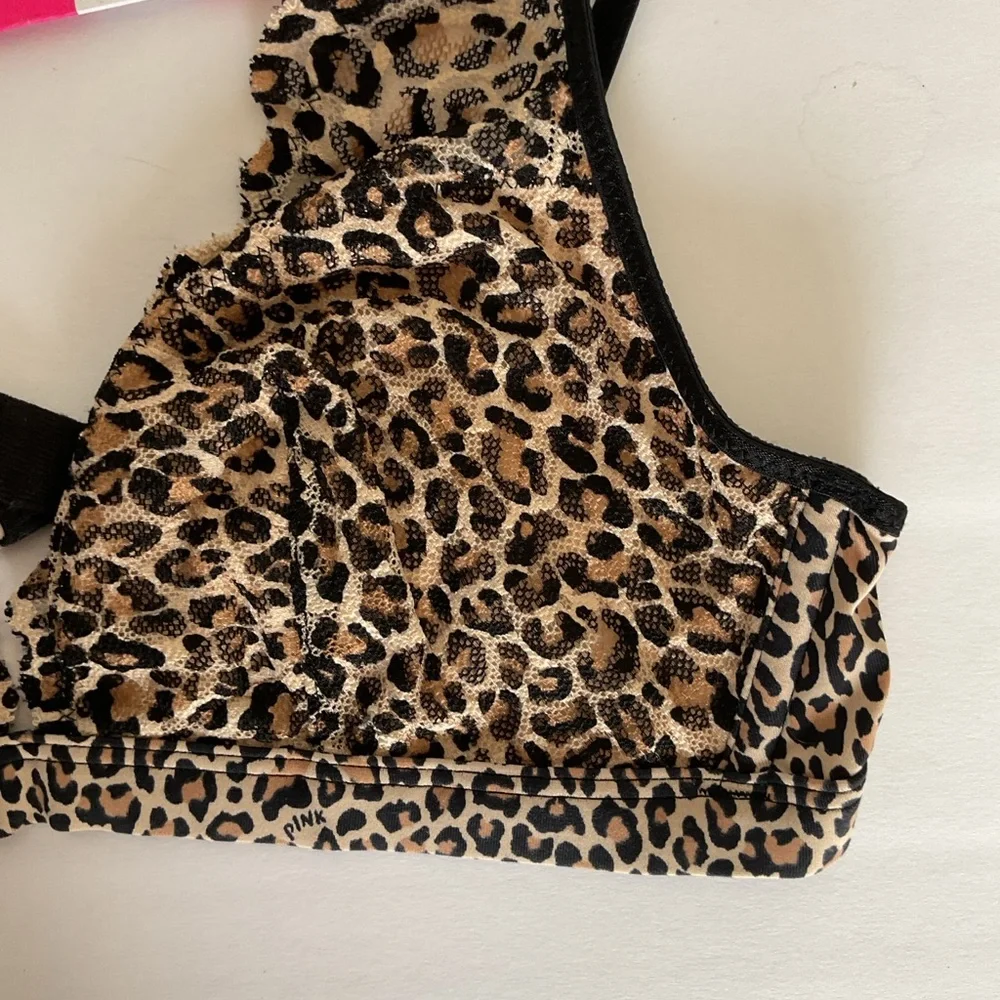 PINK Victorias Secret Leopard Lace Plunge Bralette Small